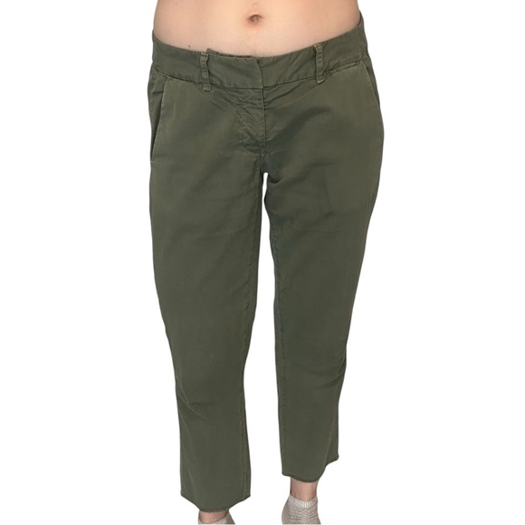 Nili Lotan Pants Green Cotton Low Rise Straight Leg Cropped Size 0 Extra Small - Picture 1 of 7